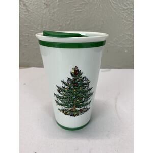 Spode Travel Coffee Mug‎ Christmas Tree Tumbler Ceramic With Lid 8 oz.